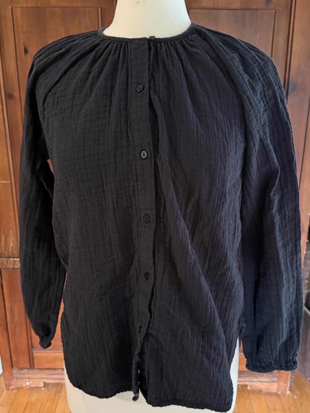 Quince Black Button-Front Gauze Shirt Small